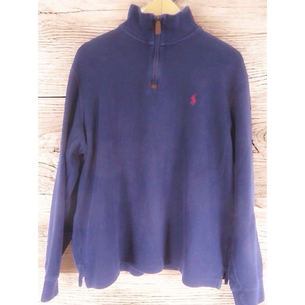 Polo Ralph Lauren Sweater Mens Medium Blue 1/4 Zip Mock Neck Classic Preppy EUC